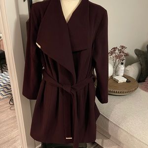 Plum Wrap Tie Coat